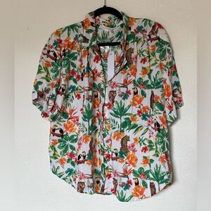 Jane and Delancey White Tropical Floral Short Sleeve Blouse